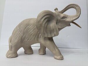 Vintage Ideal Originals Chalkware Elephant Figurine Trunk Up MCM Glendale CA 12”